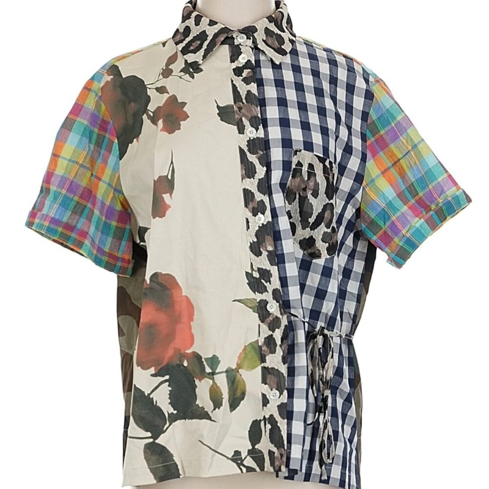 SEMICOUTURE Clarisse Patchwork Mixed Print Shirt Eclectic Italian Designer M 44 - Picture 2 of 15
